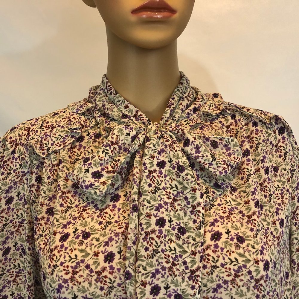 Max Studio Sheer Chiffon Self-Tie Closure Blouse